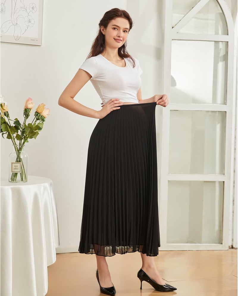 ColMi Long Skirts for Women Summer Maternity High Elastic Waist Pleated Chiffon Skirt Long Swing A-line Skirts - Image 4